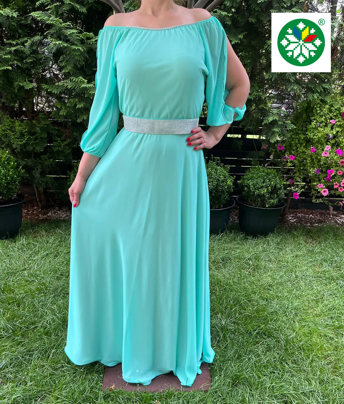 Rochie lunga Ecaterina turquoise