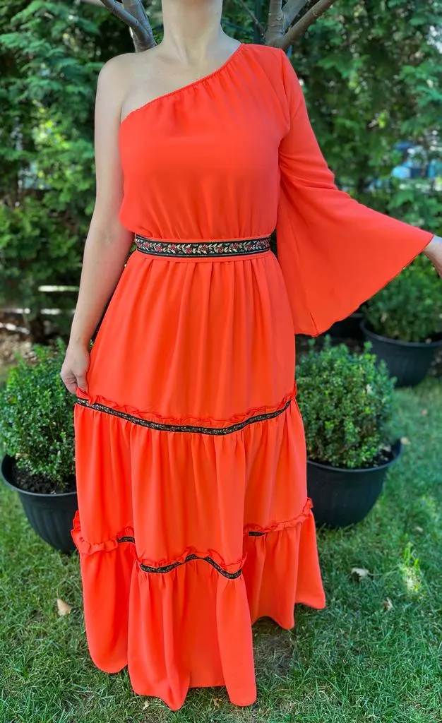 Rochie volane Sonia portocalie