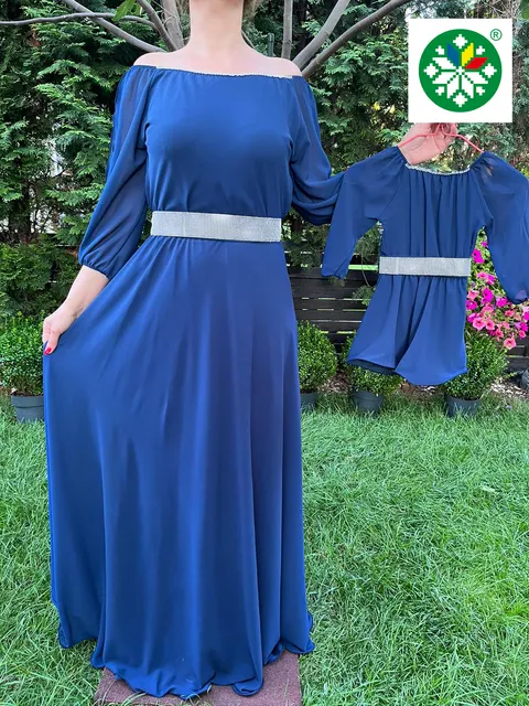 Set rochie lunga Ecaterina bleumarin