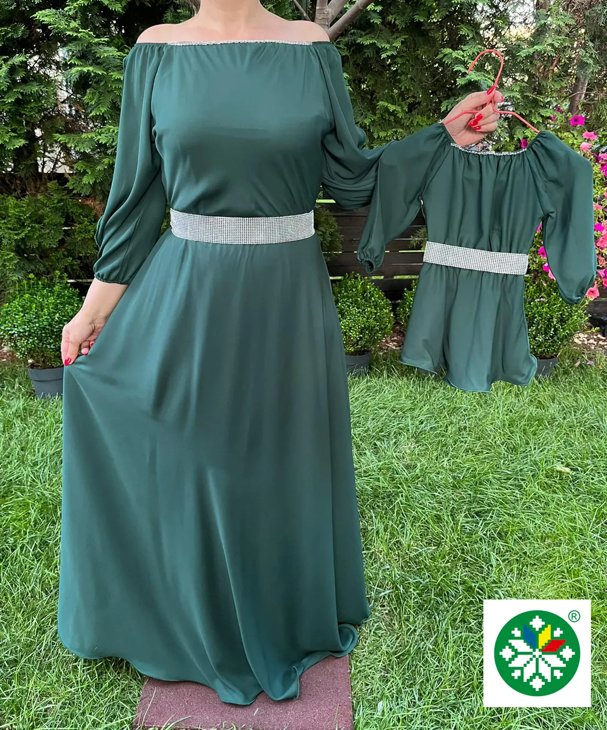 Set rochie lunga Ecaterina verde