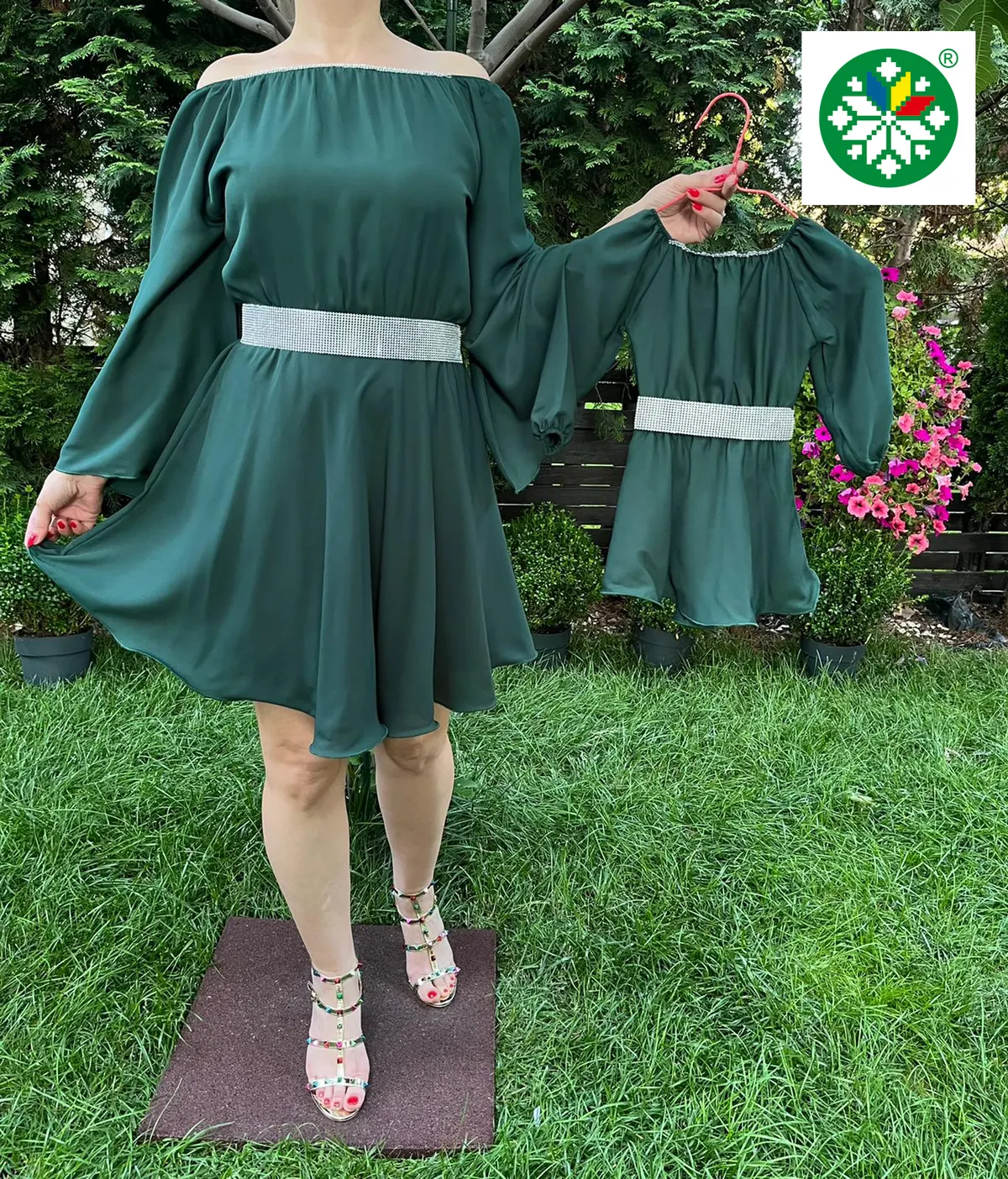 Set rochie scurta Ecaterina verde