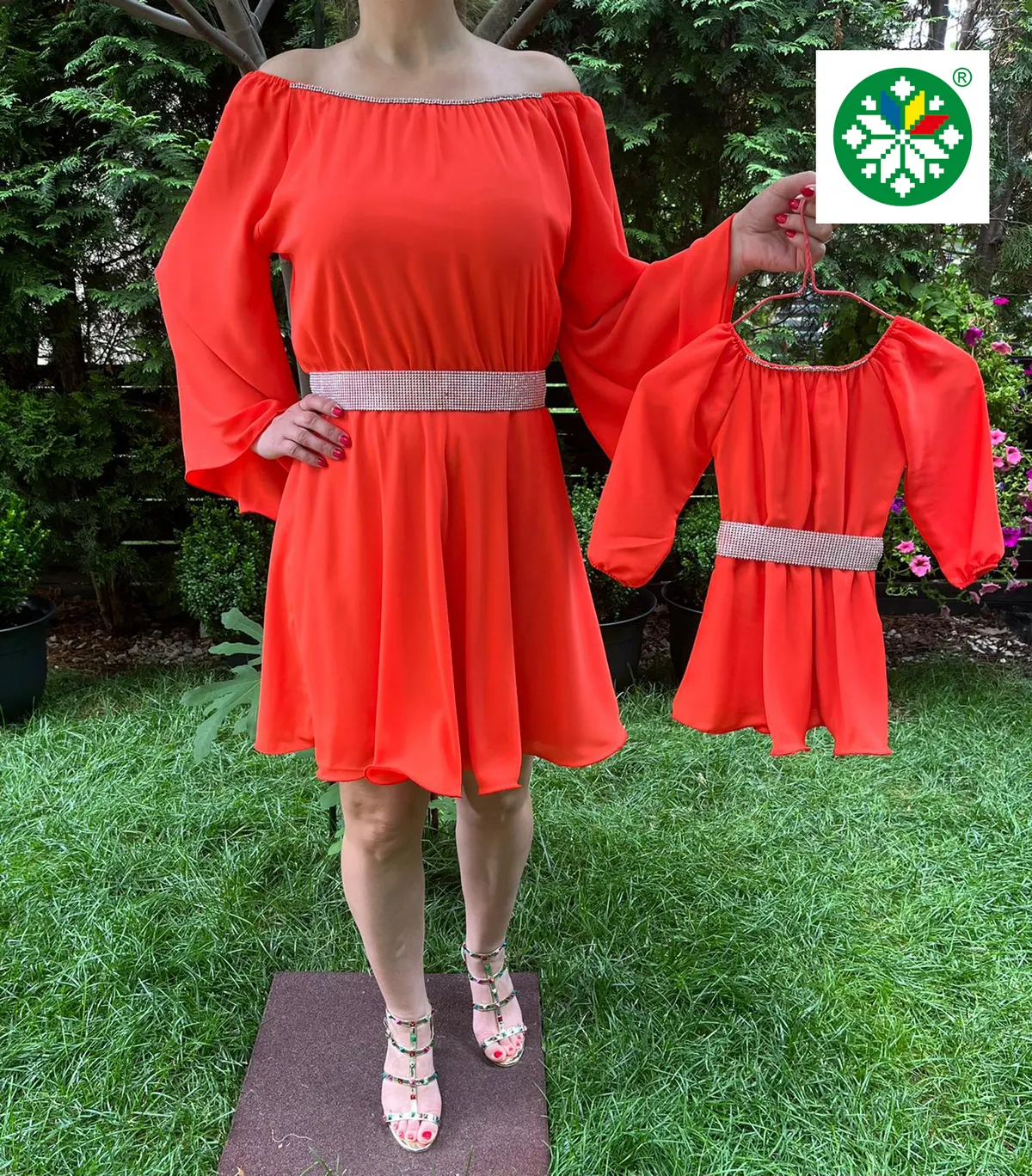 Set rochie scurta Ecaterina portocalie
